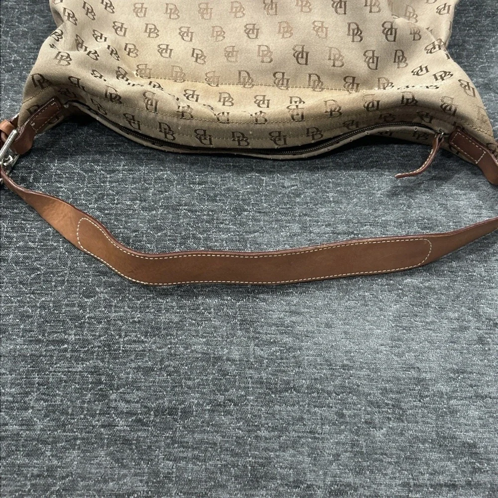 Dooney & Bourke DB Monogram Canvas Hobo Shoulder Bag Brown Leather  Trim‎ Y2K